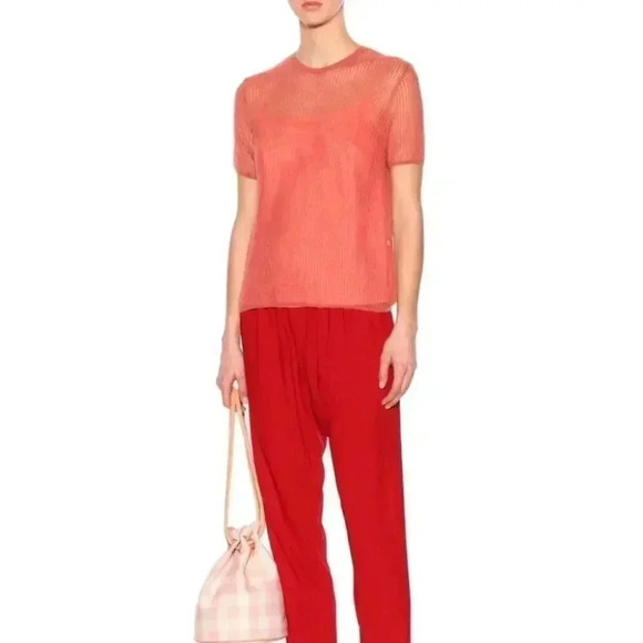 NEW Mansur Gavriel Short Sleeve Open Knit Sweater Blush Coastal Preppy Nautical - Picture 1 of 7